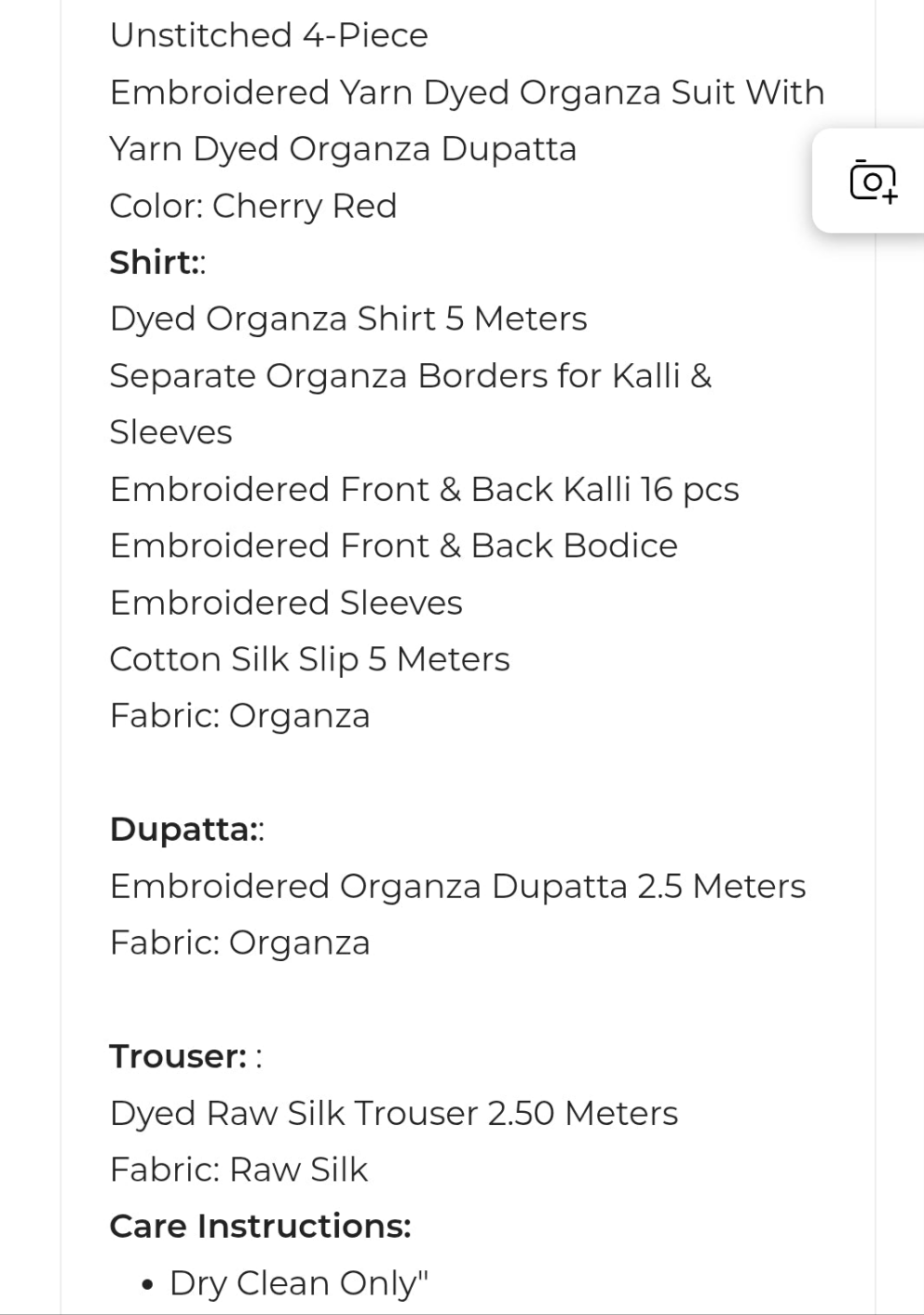 Organza | Embroidered | Unstitched | 04 Pc