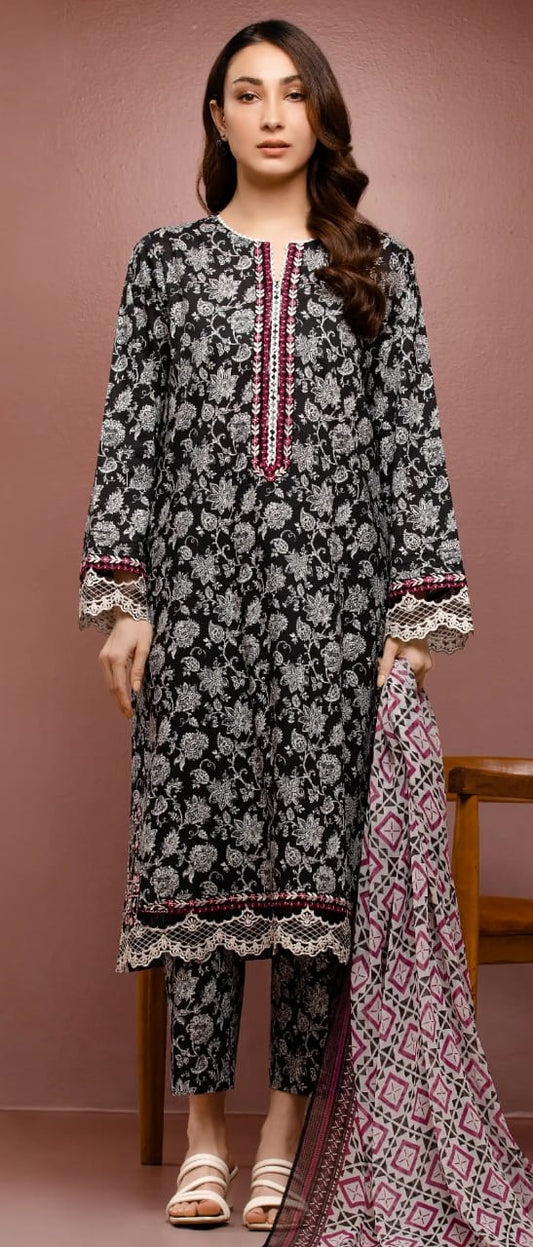 Cambric | Embroidered Organza Patches | Unstitched| 03 Pc | Edenrobe