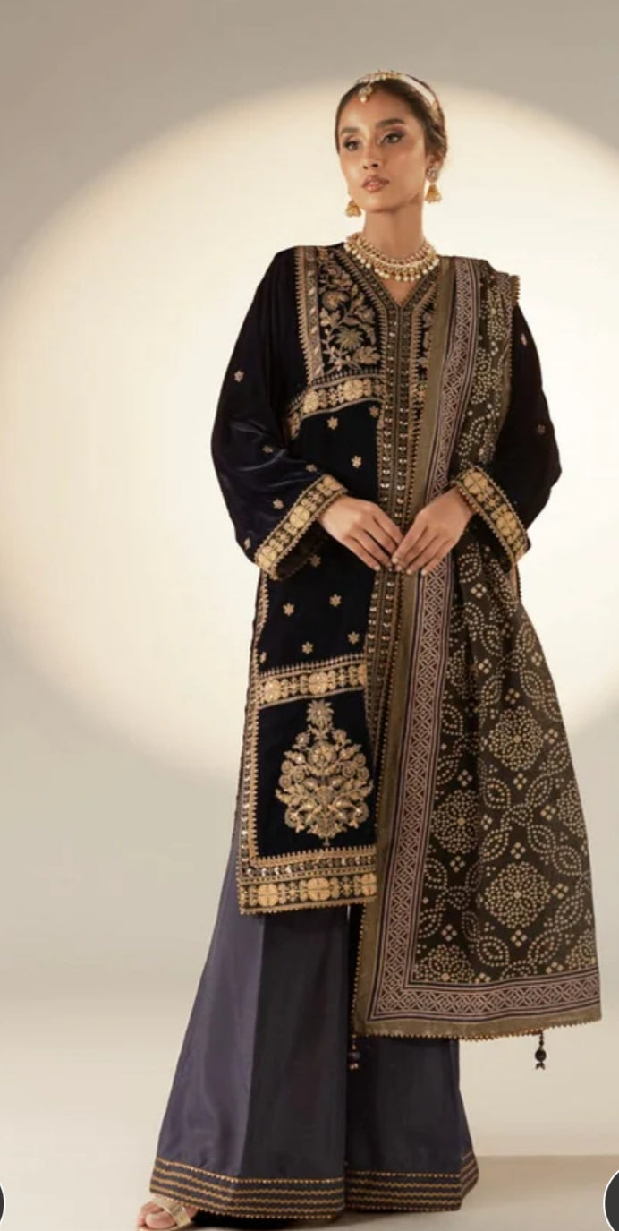 Velvet | Embroidered | Unstitched | 03 Pc | Alkaram