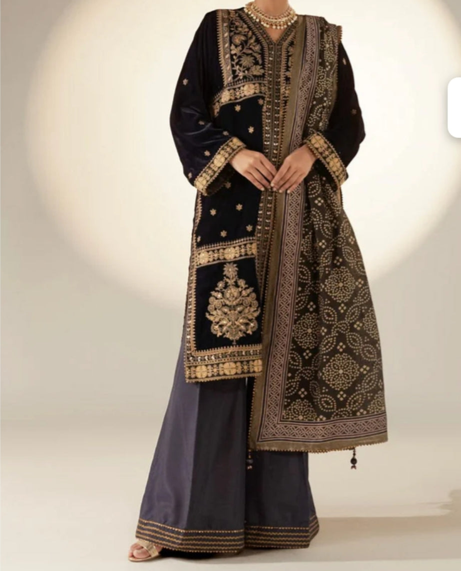 Velvet | Embroidered | Unstitched | 03 Pc | Alkaram