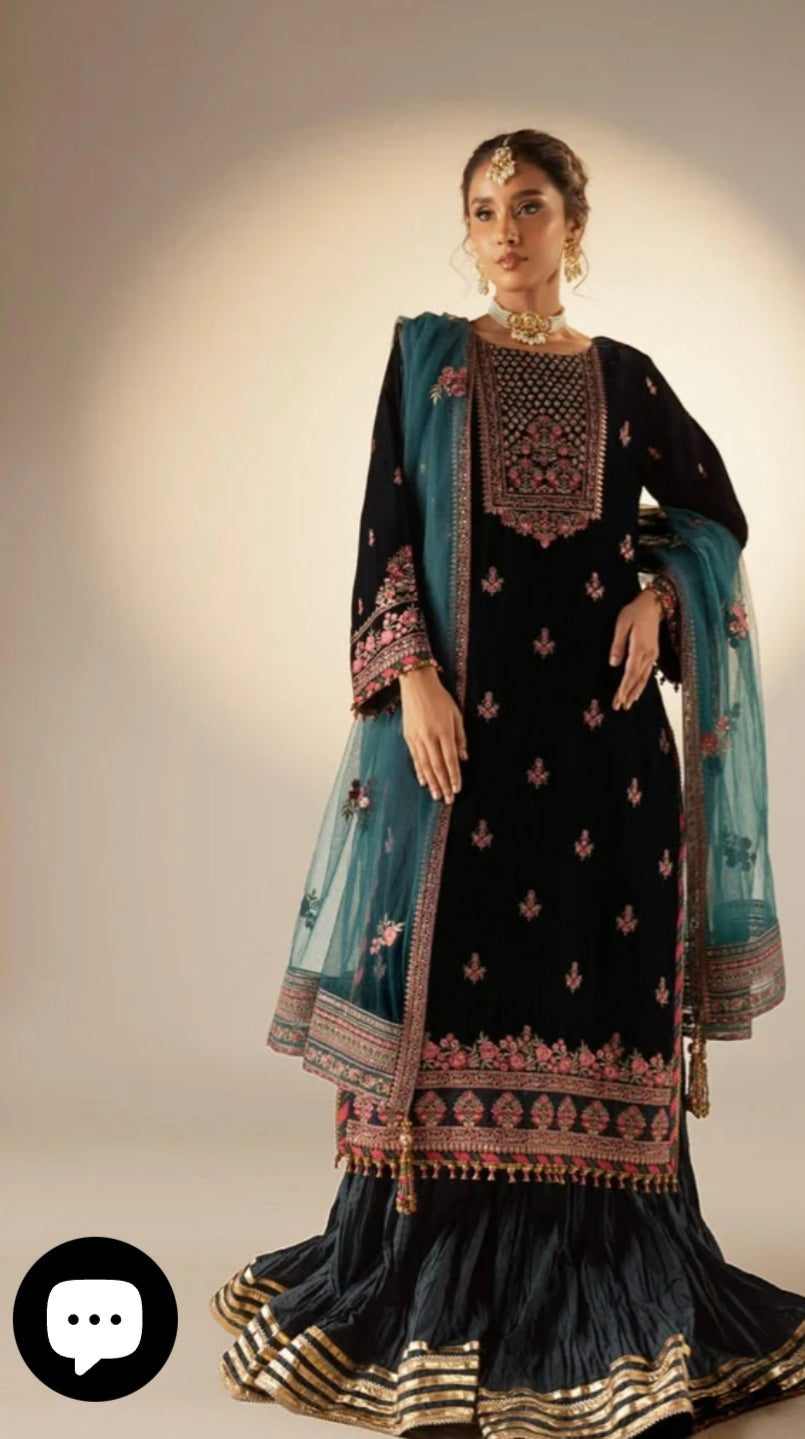 Velvet | Embroidered | Unstitched| 03 Pc | Alkaram
