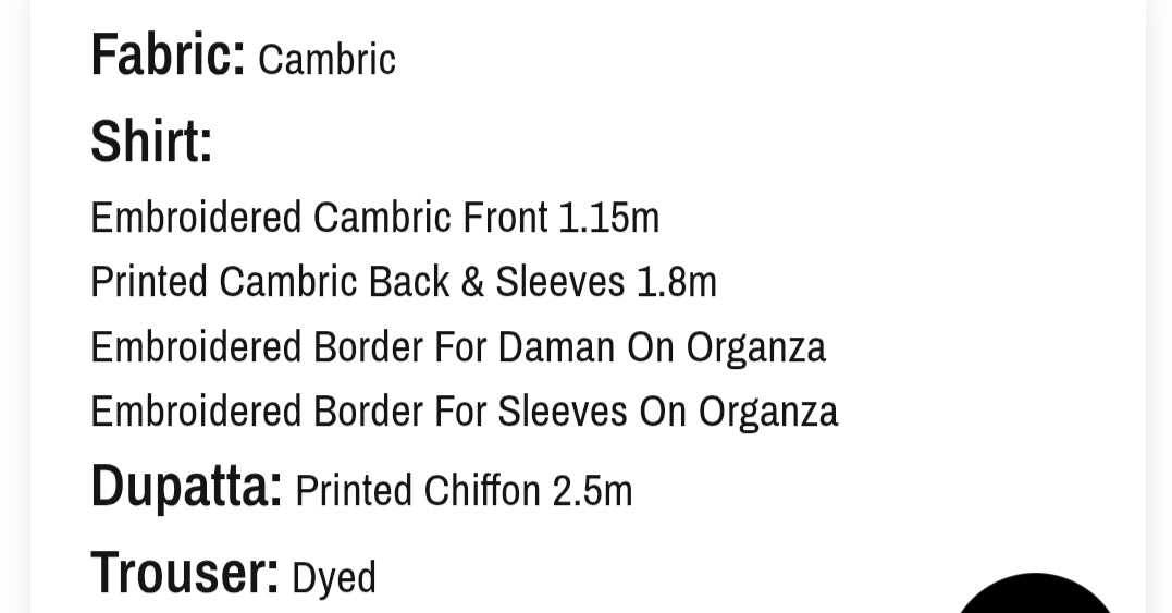Cambric| Embroidered| Unstitched |03 Pc| Edenrobe