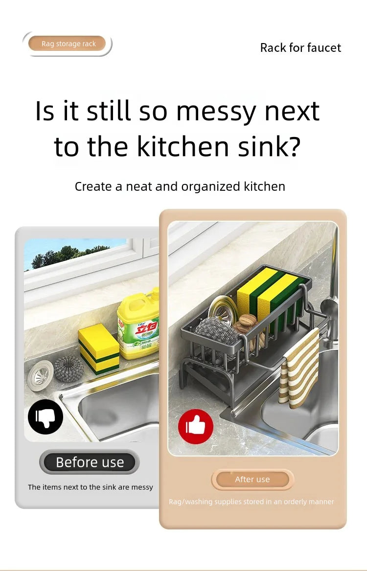 Kitchen Spice Storage Shelf with Drainage Rack, Installation Sink Organizer, Tap-Mounted Shelf for Home Kitchen Accessories