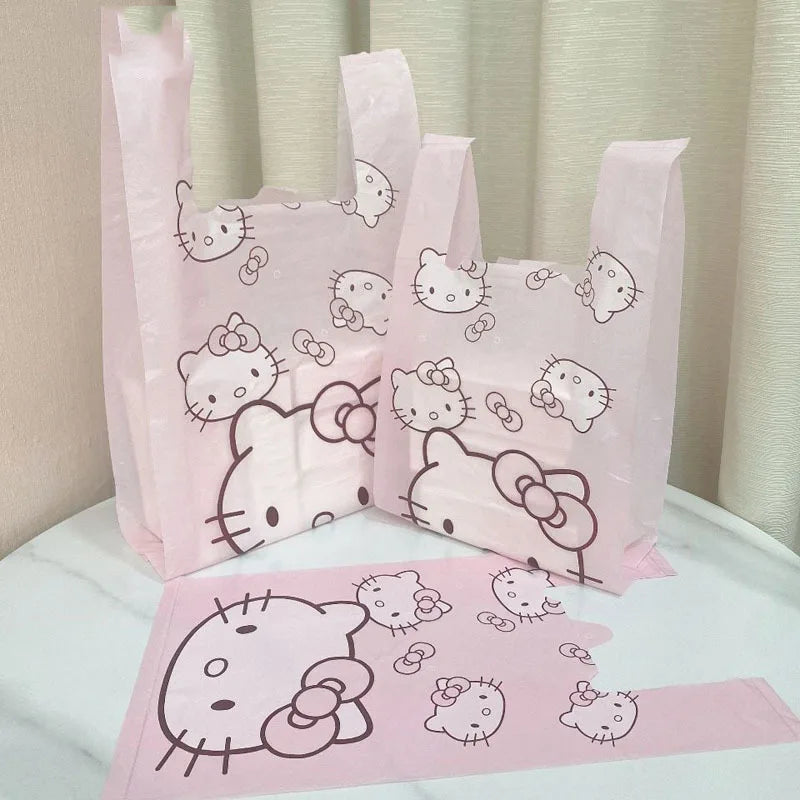 Vest Bag Plastic Bag Pink Tote Bag Storage Bag Garbage Bag Household Cute Cartoon KT Cat Pattern Portable Garbage Bag