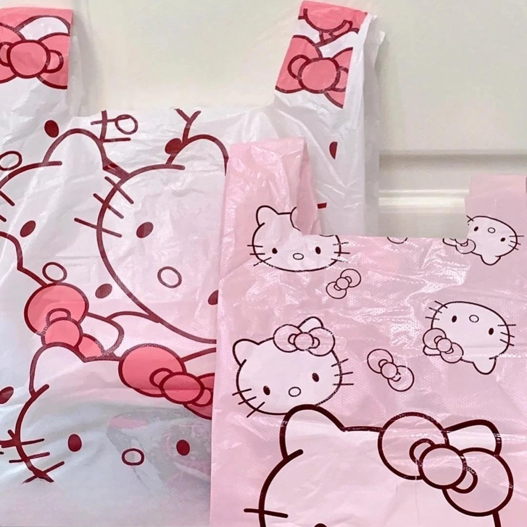 Vest Bag Plastic Bag Pink Tote Bag Storage Bag Garbage Bag Household Cute Cartoon KT Cat Pattern Portable Garbage Bag
