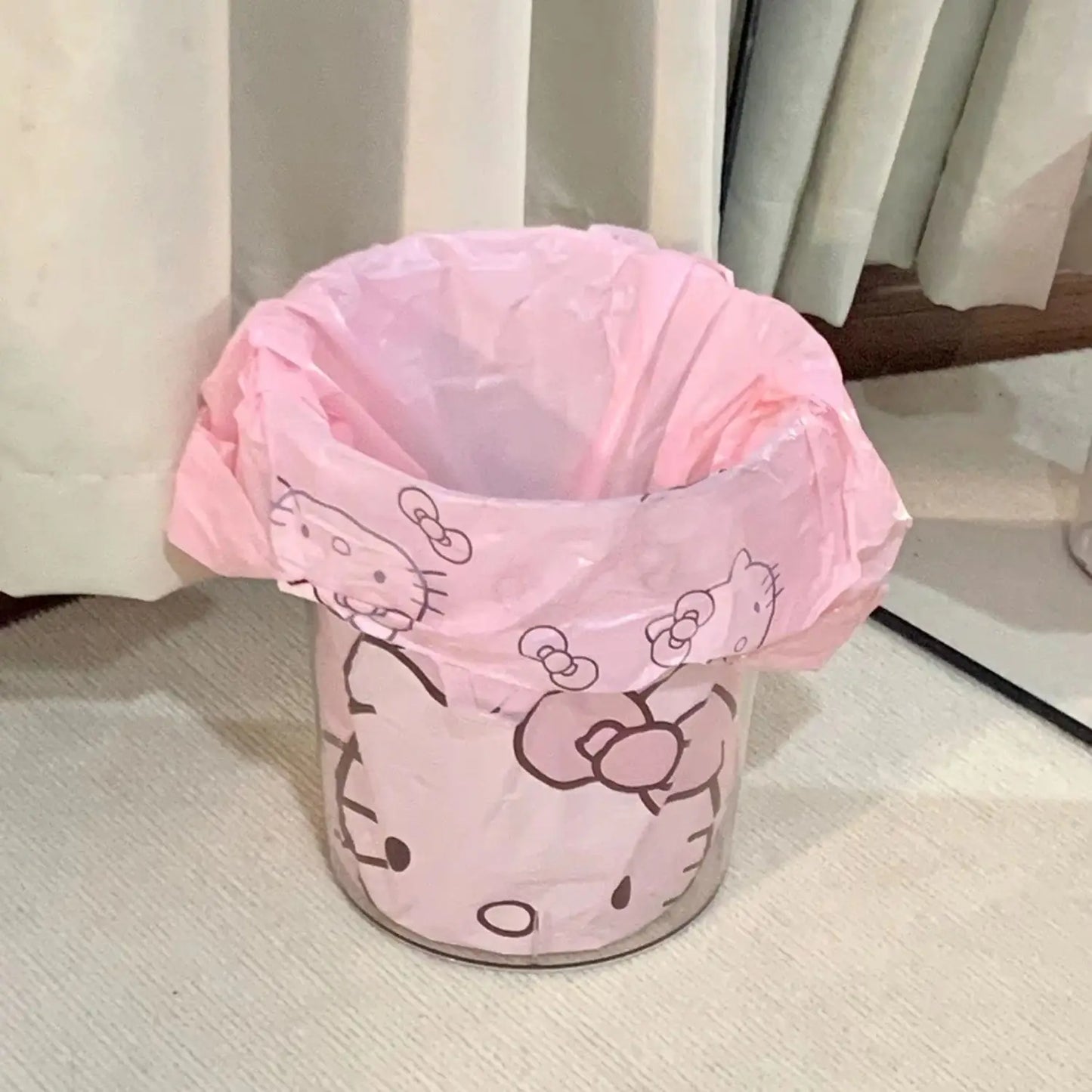 Vest Bag Plastic Bag Pink Tote Bag Storage Bag Garbage Bag Household Cute Cartoon KT Cat Pattern Portable Garbage Bag