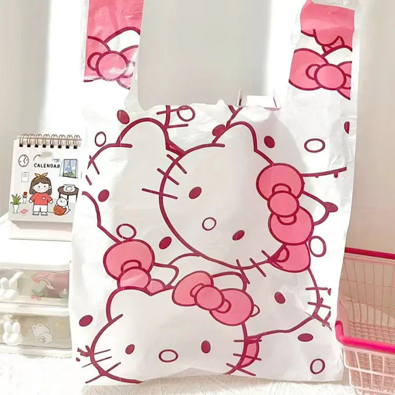 Vest Bag Plastic Bag Pink Tote Bag Storage Bag Garbage Bag Household Cute Cartoon KT Cat Pattern Portable Garbage Bag