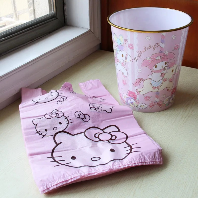 Vest Bag Plastic Bag Pink Tote Bag Storage Bag Garbage Bag Household Cute Cartoon KT Cat Pattern Portable Garbage Bag