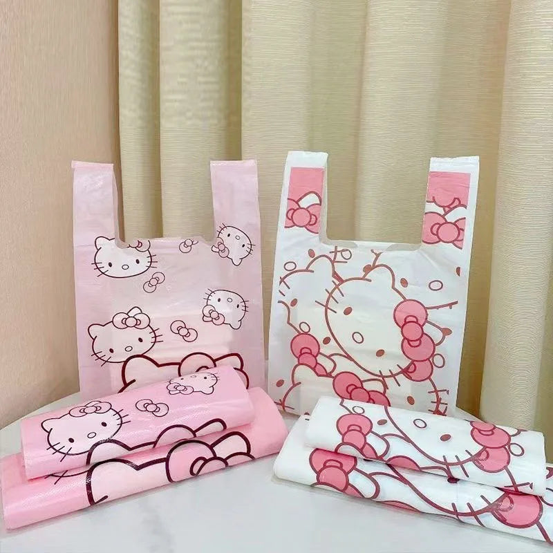Vest Bag Plastic Bag Pink Tote Bag Storage Bag Garbage Bag Household Cute Cartoon KT Cat Pattern Portable Garbage Bag