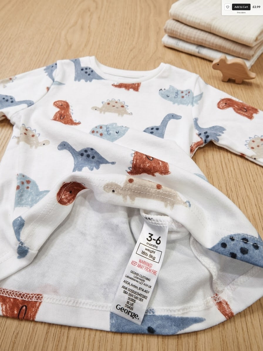 George - Baby Dinosaur Print Long-Sleeve Top / Bodysuit (3–6 Months)