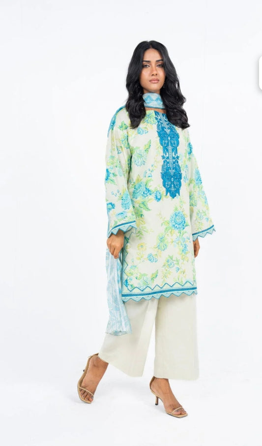 Lawn | Embroidered | Unstitched| 03 Pc | Alkaram